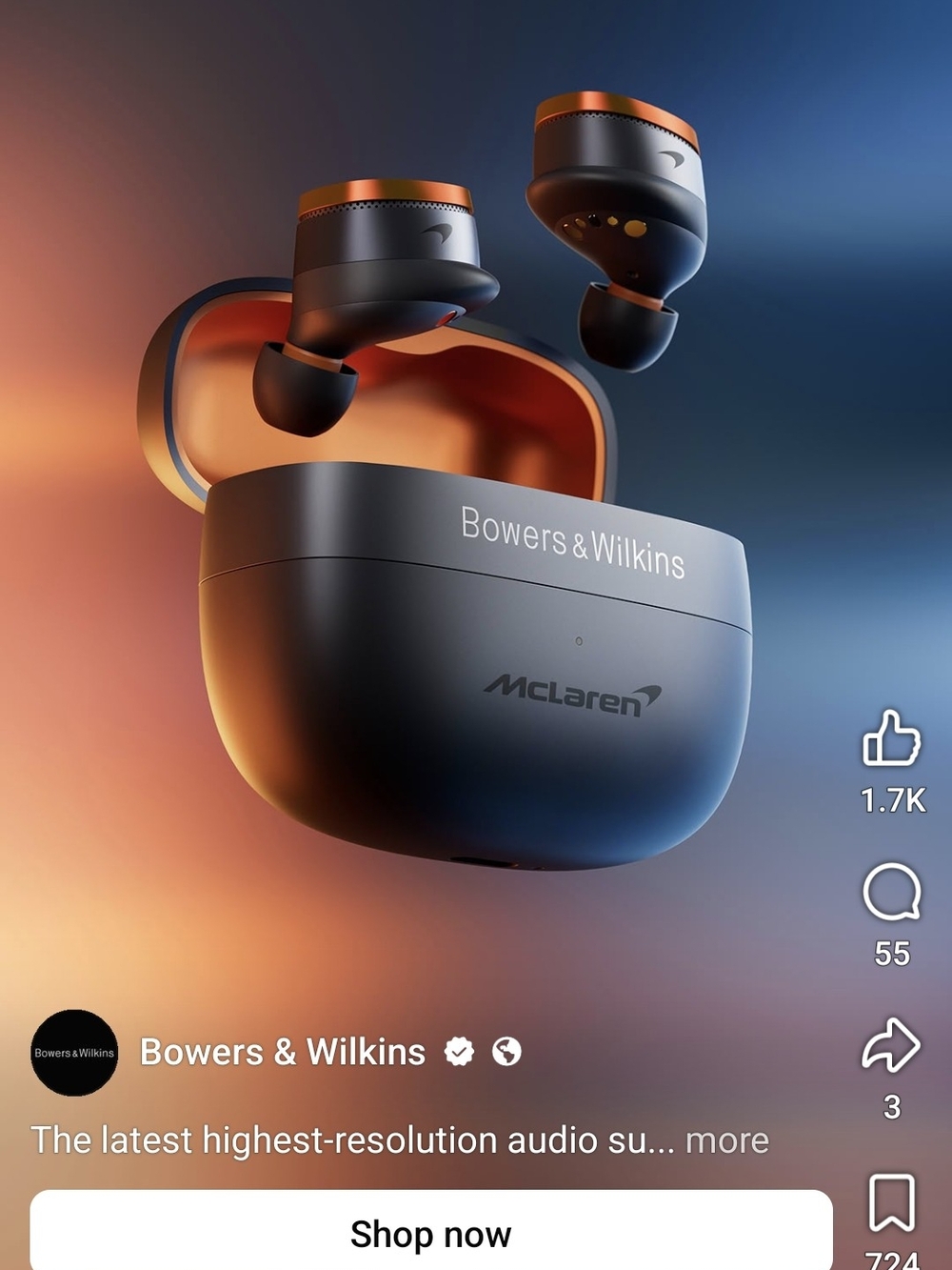 Bowers & Wilkins True Wireless Earbuds — Black with Orange Accents